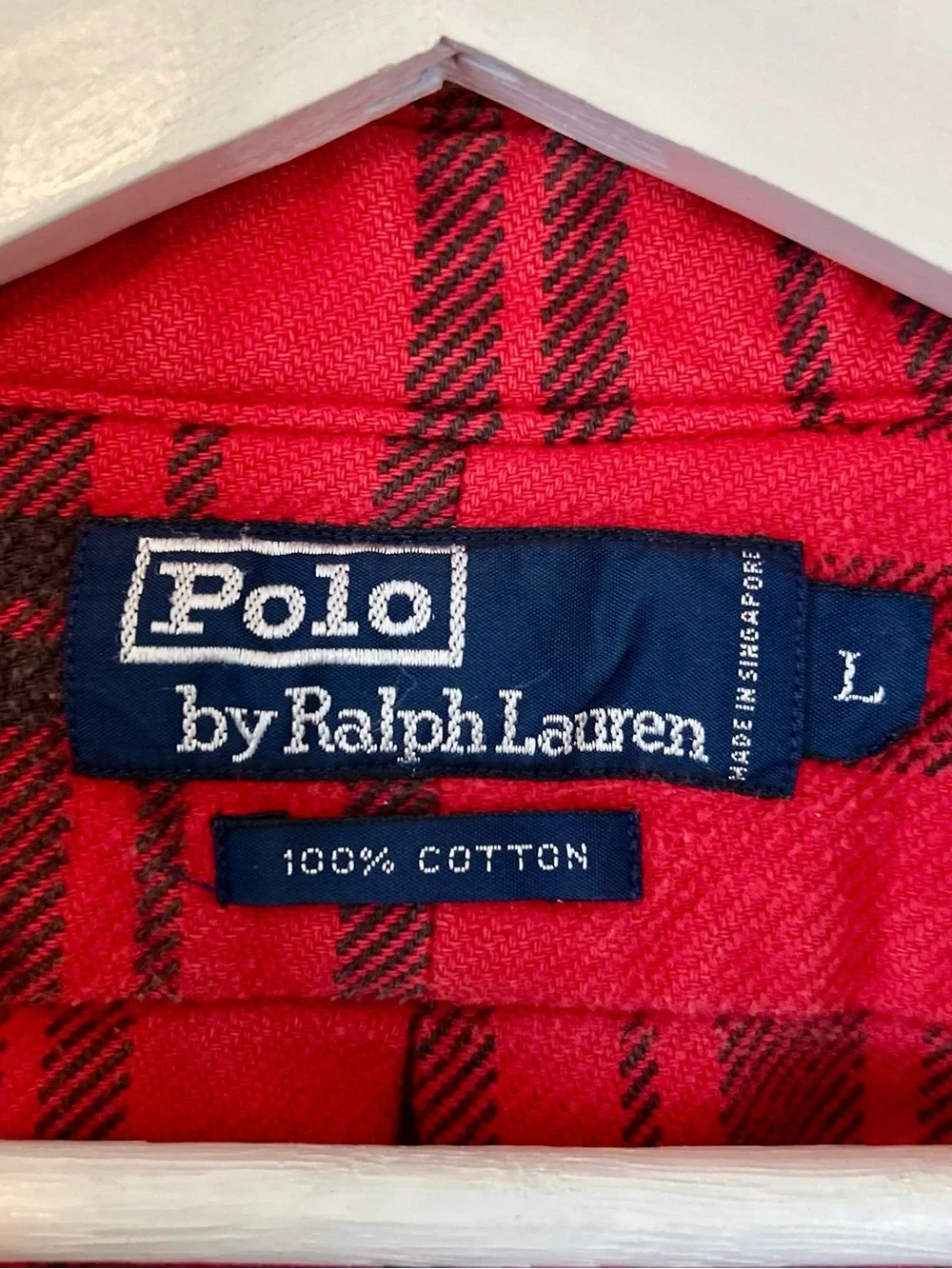 Polo by Ralph Lauren Red Plaid Flannel Shirt L Cotton Cabin Lumberjack Fall